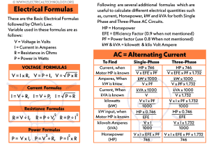 Electrical Formulas AC & DC Circuits (Single-φ & 3-φ)