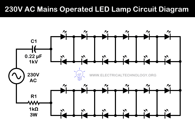 AC Mains Operated LED Night Lamp Circuit Diagram