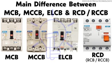 Difference between MCB, MCCB, ELCB, RCD - RCCB or RCB & RCBO Circuit Breakers