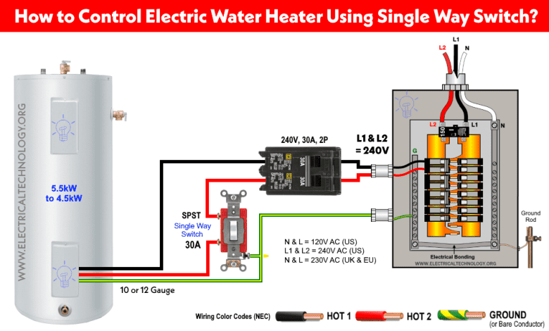 How to Control a Water Heater using Switches? 1, 2, 3 & 4-Way