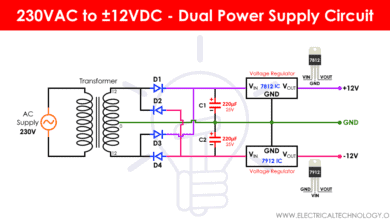 Dual Power Supply Circuit Diagram - 230VAC to ±12VDC