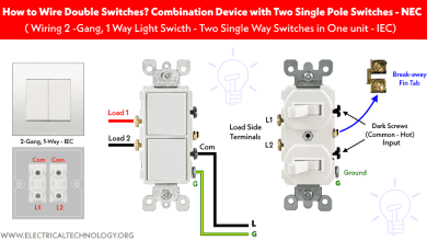 How to Wire Double Switch 2-Gang, 1-Way Switch - IEC & NEC - Construction of Combination Device (Double Switch or 2-Gang, 1-Way)