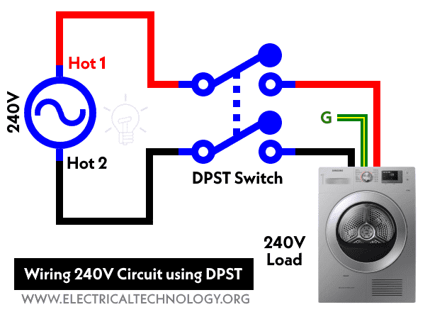 Wiring & Controlling a 240V Circuit using Double Pole, Single Throw (DPST) Switch