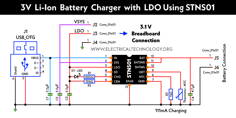 3V Li-Ion Battery Charger with LDO using STNS01