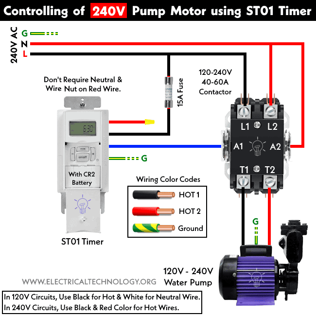 Controlling of Single Phase 120V & 240V Motors using Contactor and Digital Timer