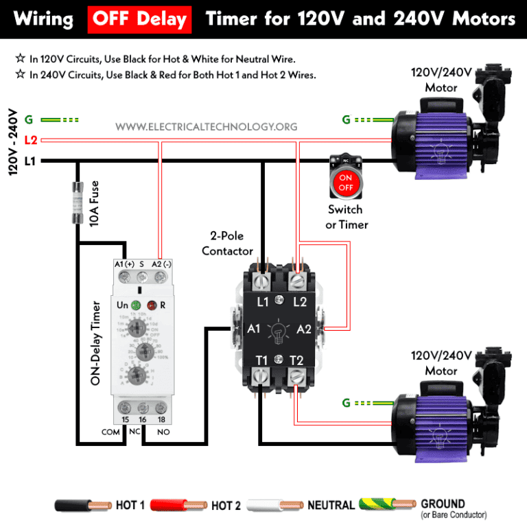 Wiring Multifunction ON-OFF Delay Timer for 120V-240V Motors