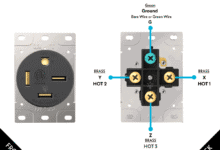 Terminals of Three-Phase 60A - 250V NEMA 15-60 Receptacle