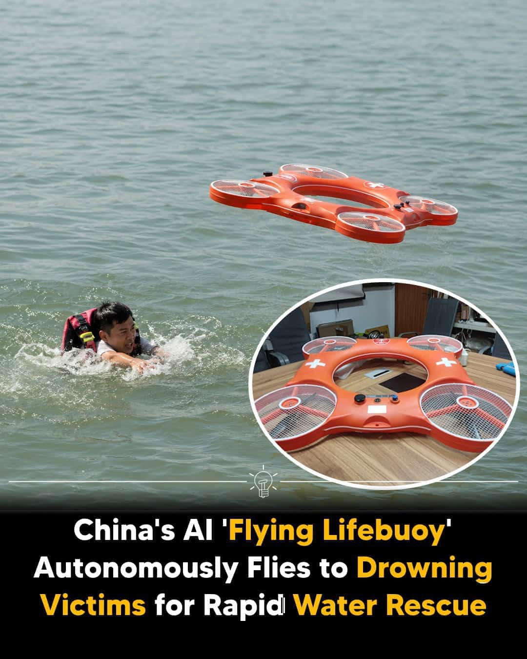 AI Flying Lifebuoy Robot Drone to Save Drowning Victims